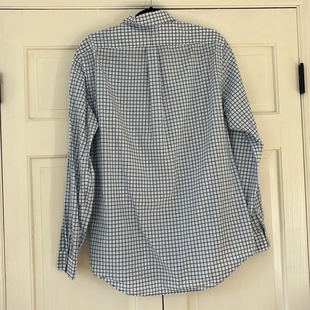 POLO RALPH LAUREN Mens Blue White Black Plaid Button Down Shirt Size Large Twill